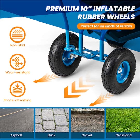 Costway Rolling Garden Cart Work Seat with Adjustable Height, Tool Tray & Storage Basket